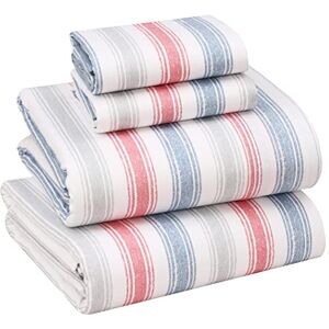 Ruvanti 100% Cotton King Size Sheets Set, 4 Pieces, Soft & Breathable Percale Weave Bedding, Deep Pocket 16", Hotel Standard, Crisp Cool Feel, Durable, Perfect Striped Bed Sheet, Times Ruvanti 100% Cotton King Size Sheets Set, 4 Pieces, Soft & Breathable Percale Weave Bedding, Deep Pocket 16", Hotel Standard, Crisp Cool Feel, Durable, Perfect Striped Bed Sheet, Times