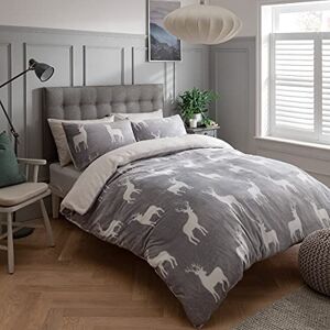 Sleepdown Stag Printed Flannel Fleece With Sherpa Reverse Thermal Warm Cosy Super Soft Duvet Cover Quilt Bedding Set with Pillow Cases-King (220cm x 230cm) -Grey, Polyester Sleepdown Stag Printed Flannel Fleece With Sherpa Reverse Thermal Warm Cosy Super Soft Duvet Cover Quilt Bedding Set with Pillow Cases-King (220cm x 230cm) -Grey, Polyester