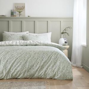 Bianca Scallop Floral 200 Thread Count Cotton Percale Reversible Super King Duvet Cover Set with Pillowcases Green Bianca Scallop Floral 200 Thread Count Cotton Percale Reversible Super King Duvet Cover Set with Pillowcases Green