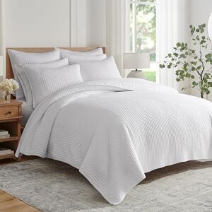 Levtex Home Cross Stitch Quilt Set 100% Cotton King/Cal King (106x92in.) + 2 King Shams (36x20in.) Bright White Quilt with Matching Stitching Levtex Home Cross Stitch Quilt Set 100% Cotton King/Cal King (106x92in.) + 2 King Shams (36x20in.) Bright White Quilt with Matching Stitching