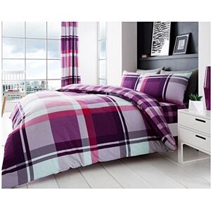 GC GAVENO CAVAILIA Geometric Duvet Cover, Checked Bedding Double Bed Set, Warm & Reversible Quilt Covers, Purple GC GAVENO CAVAILIA Geometric Duvet Cover, Checked Bedding Double Bed Set, Warm & Reversible Quilt Covers, Purple