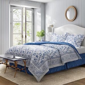 Laura Ashley Reversible Cotton Bedding with Matching Sham, Home Decor for All Seasons, Charlotte Blue, Full Laura Ashley Reversible Cotton Bedding with Matching Sham, Home Decor for All Seasons, Charlotte Blue, Full