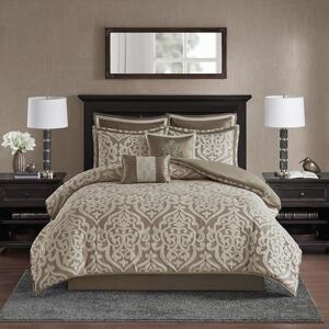 Madison Park All Season Down Alternative Bedding, Matching Shams, Bedskirt, Decorative Pillows, Polyester, Tan Comforter 8pcs, California-King Madison Park All Season Down Alternative Bedding, Matching Shams, Bedskirt, Decorative Pillows, Polyester, Tan Comforter 8pcs, California-King