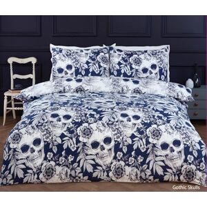 Rapport Home Gothic Floral Skull Bedding Set, Navy Blue and White, Polyester Duvet Cover with Pillowcases, Double Bed Size, Reversible Design Rapport Home Gothic Floral Skull Bedding Set, Navy Blue and White, Polyester Duvet Cover with Pillowcases, Double Bed Size, Reversible Design