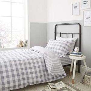 Catherine Lansfield Check and Stripe Grey Duvet Cover 135 x 200 + 80 x 80 cm + Fitted Sheet White 90 x 200 cm + 1 Pillowcase 80 x 80 cm White Catherine Lansfield Check and Stripe Grey Duvet Cover 135 x 200 + 80 x 80 cm + Fitted Sheet White 90 x 200 cm + 1 Pillowcase 80 x 80 cm White