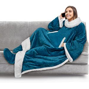 PAVILIA Fleece Blanket with Sleeves and Foot Pockets for Women Men Adults, Wearable Blanket Sleeved Throw Wrap, Plush Hug Sleep Pod Snuggle Blanket Robe, Cozy Gift Ideas Wife Mom, Teal Blue PAVILIA Fleece Blanket with Sleeves and Foot Pockets for Women Men Adults, Wearable Blanket Sleeved Throw Wrap, Plush Hug Sleep Pod Snuggle Blanket Robe, Cozy Gift Ideas Wife Mom, Teal Blue