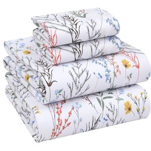 Ruvanti 100% Cotton Sheets Queen Size Set, 4 Pieces, Soft & Breathable Percale Weave Bedding, Deep Pocket 16", Hotel Standard, Crisp Cool Feeling, Durable, Perfect Floral Bed Sheet, Aroma Ruvanti 100% Cotton Sheets Queen Size Set, 4 Pieces, Soft & Breathable Percale Weave Bedding, Deep Pocket 16", Hotel Standard, Crisp Cool Feeling, Durable, Perfect Floral Bed Sheet, Aroma