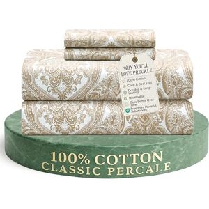 FEATHER & STITCH NEW YORK Feather & Stitch Softest 100% Cotton Sheets, 4 Pc Set, 300 Thread Count Percale Weave Bedding, 16" Deep Pocket, Cooling Sheets, Breathable Bed Set (Queen, Ivory Paisley) FEATHER & STITCH NEW YORK Feather & Stitch Softest 100% Cotton Sheets, 4 Pc Set, 300 Thread Count Percale Weave Bedding, 16" Deep Pocket, Cooling Sheets, Breathable Bed Set (Queen, Ivory Paisley)