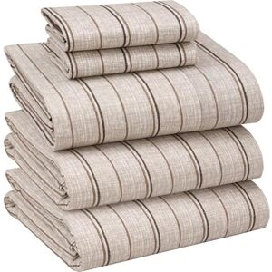 Ruvanti 100% Cotton Sheets Crispy Cooling Percale Sheets for Split King Size Bed, Breathable & Durable Split King Sheet Set, 16 Inch Deep Pocket, Brown Stripes, 5 Pcs Ruvanti 100% Cotton Sheets Crispy Cooling Percale Sheets for Split King Size Bed, Breathable & Durable Split King Sheet Set, 16 Inch Deep Pocket, Brown Stripes, 5 Pcs