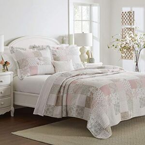 Laura Ashley Home Quilt Set, Cotton Reversible Bedding with Matching Shams, Home Decor Ideal for All Seasons, 100%, Celina Patchwork Pink/Sage, King Laura Ashley Home Quilt Set, Cotton Reversible Bedding with Matching Shams, Home Decor Ideal for All Seasons, 100%, Celina Patchwork Pink/Sage, King