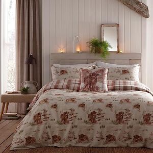 Dreams & Drapes Highland Cow Duvet Cover – Single Size 140x200cm – Red Terracotta Check Bedding – 100% Brushed Cotton – Woodland Farm Animal Design – Soft Cosy Finish Dreams & Drapes Highland Cow Duvet Cover – Single Size 140x200cm – Red Terracotta Check Bedding – 100% Brushed Cotton – Woodland Farm Animal Design – Soft Cosy Finish