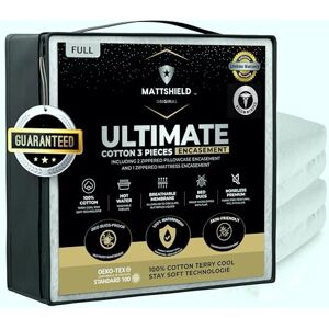 MATTSHIELD ORIGINAL MATTSHIELD New Ultimate 3 Pieces Protection KIT Full Mattress Encasement + 2 Pillowcases Encasement Soft Cotton 100% Waterproof, Bed Bug Proof, Hypoallergenic Premium Zippered Six-Sided Cover MATTSHIELD ORIGINAL MATTSHIELD New Ultimate 3 Pieces Protection KIT Full Mattress Encasement + 2 Pillowcases Encasement Soft Cotton 100% Waterproof, Bed Bug Proof, Hypoallergenic Premium Zippered Six-Sided Cover