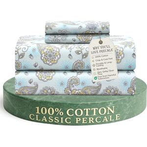 FEATHER & STITCH NEW YORK Feather & Stitch Softest 100% Cotton Sheets, 4 Pc Set, 300 Thread Count Percale Weave Bedding, 16" Deep Pocket, Cooling Sheets, Breathable Bed Set (King, Sheet Sets, Aqua Paisley) FEATHER & STITCH NEW YORK Feather & Stitch Softest 100% Cotton Sheets, 4 Pc Set, 300 Thread Count Percale Weave Bedding, 16" Deep Pocket, Cooling Sheets, Breathable Bed Set (King, Sheet Sets, Aqua Paisley)