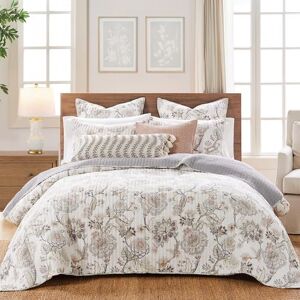 Levtex Home Ophelia Quilt Set King Quilt and Two King Shams Floral Taupe Grey Cream Blush Quilt (106x96in.) and Shams (20x36in.) Reversible Rayon/Cotton Levtex Home Ophelia Quilt Set King Quilt and Two King Shams Floral Taupe Grey Cream Blush Quilt (106x96in.) and Shams (20x36in.) Reversible Rayon/Cotton
