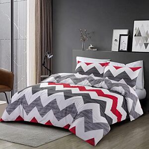 Kampala Hill Homespace Direct Zig Zag Stripe Single Bedding Duvet Cover Set Modern Style Red/Grey Polycotton Kampala Hill Homespace Direct Zig Zag Stripe Single Bedding Duvet Cover Set Modern Style Red/Grey Polycotton