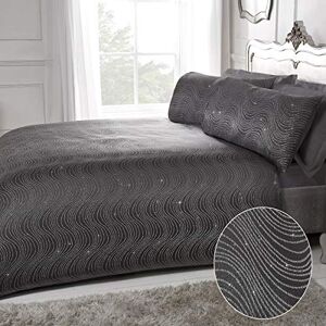 Sleepdown Swirl Striped Glitter Charcoal Grey Jacquard Luxury Easy Care Duvet Cover Quilt Bedding Set with Pillowcases-King (220cm x 230cm), Polyester Sleepdown Swirl Striped Glitter Charcoal Grey Jacquard Luxury Easy Care Duvet Cover Quilt Bedding Set with Pillowcases-King (220cm x 230cm), Polyester