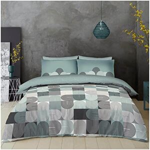 Super Dreamer 4 Piece Complete Duvet Cover With Fitted Sheet & Pillowcases, Polycotton Fabric Geometric Bedding Set, Double, Green/Charcoal Super Dreamer 4 Piece Complete Duvet Cover With Fitted Sheet & Pillowcases, Polycotton Fabric Geometric Bedding Set, Double, Green/Charcoal