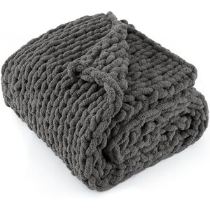 LONG CREATE Chunky Knit Throw Blanket 50"X 60", 100% Handmade with Soft Chenille Yarn, 4.4lbs Thick Cable Knitted Blankets, Large Rope Knot Crochet Throws for Couch Sofa Bed Home Decor, Dark Grey LONG CREATE Chunky Knit Throw Blanket 50"X 60", 100% Handmade with Soft Chenille Yarn, 4.4lbs Thick Cable Knitted Blankets, Large Rope Knot Crochet Throws for Couch Sofa Bed Home Decor, Dark Grey