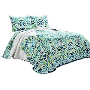 Lush Decor Clara Quilt - Cotton - Blue & Green - King Lush Decor Clara Quilt - Cotton - Blue & Green - King