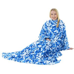 Autumn Faith Snuggle Blanket With Sleeves Winter Warm Blue Floral Autumn Faith Snuggle Blanket With Sleeves Winter Warm Blue Floral
