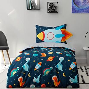 Sleepdown Dinospace Rocket Stars Navy Multi Reversible Duvet Cover Quilt Pillow Case Bedding Set Soft Easy Care Single (135cm x 200cm) Sleepdown Dinospace Rocket Stars Navy Multi Reversible Duvet Cover Quilt Pillow Case Bedding Set Soft Easy Care Single (135cm x 200cm)
