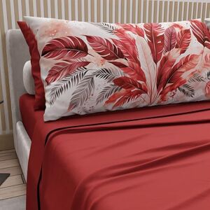 PETTI Artigiani Italiani Cotton Sheets with Pillowcases in Digital Print, Double Bed Sheet, Red Palm Print Bedding Set, 100% Made in Italy PETTI Artigiani Italiani Cotton Sheets with Pillowcases in Digital Print, Double Bed Sheet, Red Palm Print Bedding Set, 100% Made in Italy
