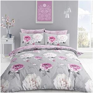 Super Dreamer Floral Duvet Cover With Fitted Sheet & Pillow Case, Poly Cotton Complete Bed Set, Blossom Bedding & Linen, Grey/Blush Pink, Single Super Dreamer Floral Duvet Cover With Fitted Sheet & Pillow Case, Poly Cotton Complete Bed Set, Blossom Bedding & Linen, Grey/Blush Pink, Single