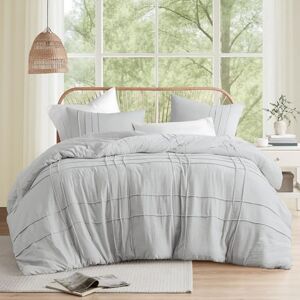 Comfort Spaces Silver Cal King Size Duvet Cover Set 3-pc Pintuck Pleated Duvet Cover, All Season Lightweight, Extra Softness Pre-Washed Microfiber Cal King Bed Cover Shams, Cal King Comfort Spaces Silver Cal King Size Duvet Cover Set 3-pc Pintuck Pleated Duvet Cover, All Season Lightweight, Extra Softness Pre-Washed Microfiber Cal King Bed Cover Shams, Cal King