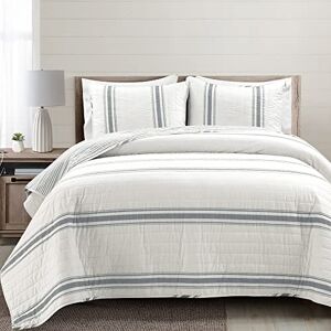 Lush Decor Farmhouse Stripe Reversible 3 Piece Cotton Quilt Set, Dark Gray, Full/Queen Lush Decor Farmhouse Stripe Reversible 3 Piece Cotton Quilt Set, Dark Gray, Full/Queen