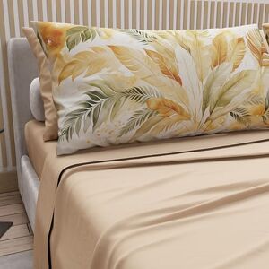 PETTI Artigiani Italiani Double Bed Sheets Cotton with Pillowcases in Digital Print, Double Bed Sheet, Beige Olive Palm Pattern, 100% Made in Italy PETTI Artigiani Italiani Double Bed Sheets Cotton with Pillowcases in Digital Print, Double Bed Sheet, Beige Olive Palm Pattern, 100% Made in Italy
