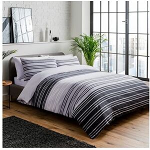 Sleepdown Duvet Cover Set Black Grey Textured Stripe Reversible Quilt Cover Easy Care Bed Linen Soft Cosy Bedding Sets with Pillowcases King (230 cm x 220 cm) Sleepdown Duvet Cover Set Black Grey Textured Stripe Reversible Quilt Cover Easy Care Bed Linen Soft Cosy Bedding Sets with Pillowcases King (230 cm x 220 cm)