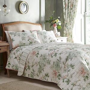 Appletree Green Floral & Birds Quilted Bedspread 230 x 200cm Reversible Cotton Bedspread Appletree Green Floral & Birds Quilted Bedspread 230 x 200cm Reversible Cotton Bedspread