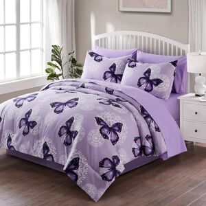 ARTALL Butterfly Pattern Bed in A Bag Bedding 8 Piece Full/Queen Comforter Sets 1 Comforter, 2 Pillow Shams, 1 Flat Sheet, 1 Fitted Sheet, 1 Bed Skirt, 2 Pillowcases ARTALL Butterfly Pattern Bed in A Bag Bedding 8 Piece Full/Queen Comforter Sets 1 Comforter, 2 Pillow Shams, 1 Flat Sheet, 1 Fitted Sheet, 1 Bed Skirt, 2 Pillowcases