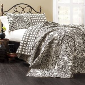 Lush Decor Quilt Paisley Damask Print Pattern Reversible 3 Piece Lightweight Bedding Blanket Bedspread Set, Cotton, Black & White, King Lush Decor Quilt Paisley Damask Print Pattern Reversible 3 Piece Lightweight Bedding Blanket Bedspread Set, Cotton, Black & White, King