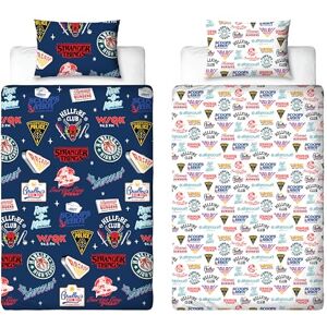 Character World Stranger Things Official Single Duvet Cover Gorgon Design, Reversible Easy Care Bedding 2 Sided Duvet Quilt Set with Matching Pillow Case, Multicolour Print with Hellfire Club, Hawkins Logos Character World Stranger Things Official Single Duvet Cover Gorgon Design, Reversible Easy Care Bedding 2 Sided Duvet Quilt Set with Matching Pillow Case, Multicolour Print with Hellfire Club, Hawkins Logos