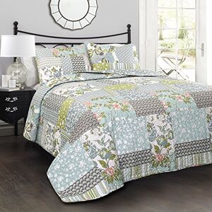 Lush Decor Roesser Quilt Patchwork Floral Reversible Print Pattern Country Farmhouse Style 3 Piece Bedding Set-Full Queen-Blue, Cotton Lush Decor Roesser Quilt Patchwork Floral Reversible Print Pattern Country Farmhouse Style 3 Piece Bedding Set-Full Queen-Blue, Cotton