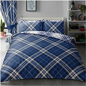 Super Dreamer Soft Tartan Duvet Cover With Fitted Sheet Set, Reversible 4 Pc Bedding Sets King Size, Complete Bed Set, Blue, 714866 Super Dreamer Soft Tartan Duvet Cover With Fitted Sheet Set, Reversible 4 Pc Bedding Sets King Size, Complete Bed Set, Blue, 714866