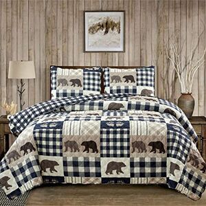 Market & Place 3 Piece Reversible Quilt Set with Sham King Cabin Comforter Set Rustic Bear Buffalo Check Lodge Bedding Orson Collection (King, Navy/Taupe) Market & Place 3 Piece Reversible Quilt Set with Sham King Cabin Comforter Set Rustic Bear Buffalo Check Lodge Bedding Orson Collection (King, Navy/Taupe)