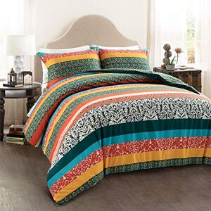 Lush Decor Boho Stripe Reversible Cotton 3 Piece Duvet Cover Set, King, Turquoise & Tangerine Lush Decor Boho Stripe Reversible Cotton 3 Piece Duvet Cover Set, King, Turquoise & Tangerine