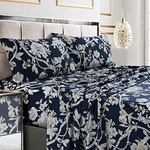 Tribeca Living Navy Blue/Multi Cotton Sateen Bed Sheet Set - Full Size Bed Sheets Tribeca Living Navy Blue/Multi Cotton Sateen Bed Sheet Set - Full Size Bed Sheets