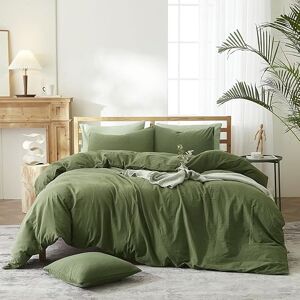 AMWAN Army Green Soft Washed Cotton Duvet Cover Full Size 3 Piece Bedding Set With 2 Pillowcases Simple Style Olive Green Comforter Cover AMWAN Army Green Soft Washed Cotton Duvet Cover Full Size 3 Piece Bedding Set With 2 Pillowcases Simple Style Olive Green Comforter Cover