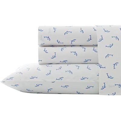Poppy & Fritz Dolphins Sheet Set, Queen, Pastel Blue Poppy & Fritz Dolphins Sheet Set, Queen, Pastel Blue