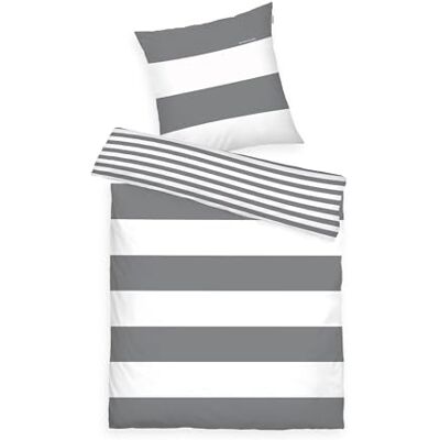 TOM TAILOR Renforce Bed Linen 80 x 80 cm + 135 x 200 cm, 100% Cotton/Renforcé, Reversible Pattern and Branded Zipper, Siena White, Grey TOM TAILOR Renforce Bed Linen 80 x 80 cm + 135 x 200 cm, 100% Cotton/Renforcé, Reversible Pattern and Branded Zipper, Siena White, Grey