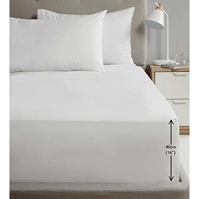 HomeSpace Direct - 180TC Percale 16in Extra Deep Fitted - White - Double - Sheets HomeSpace Direct - 180TC Percale 16in Extra Deep Fitted - White - Double - Sheets