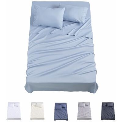 Todocama 4-Piece Bed Sheet Set – 3001 – Fitted Sheet – Top Sheet – Two Pillowcases 50 x 80 cm (Bed 90 x 190/200 cm, Light Blue) Todocama 4-Piece Bed Sheet Set – 3001 – Fitted Sheet – Top Sheet – Two Pillowcases 50 x 80 cm (Bed 90 x 190/200 cm, Light Blue)