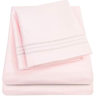 Sweet Home Collection 1500 Supreme Collection Extra Soft Full Sheets Set, Pale Pink Luxury Bed Sheets Set With Deep Pocket Wrinkle Free Hypoallergenic Bedding, Over 40 Colors, Full Size, Pale Pink Sweet Home Collection 1500 Supreme Collection Extra Soft Full Sheets Set, Pale Pink Luxury Bed Sheets Set With Deep Pocket Wrinkle Free Hypoallergenic Bedding, Over 40 Colors, Full Size, Pale Pink