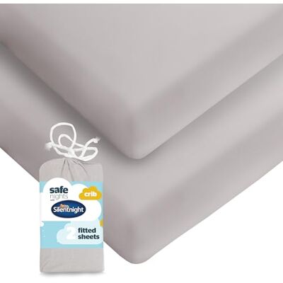 Silentnight Safe Nights Fitted Sheet Crib Mattress Breathable 100% Cotton Jersey – Super Soft Kind to Baby Skin 90x40cm Secure Fit with Elasticated Corners 2 Pack, Grey Silentnight Safe Nights Fitted Sheet Crib Mattress Breathable 100% Cotton Jersey – Super Soft Kind to Baby Skin 90x40cm Secure Fit with Elasticated Corners 2 Pack, Grey