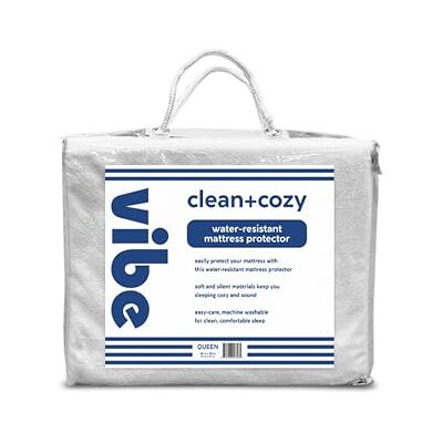 Vibe Premium Fitted Washable Terry Cloth Waterproof Mattress Protector, Polyester, White, Queen Vibe Premium Fitted Washable Terry Cloth Waterproof Mattress Protector, Polyester, White, Queen