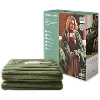 Morphy Richards EverCosy Luxury Striped Fleece Electric Heated Throw, 200x180cm, 9 Heat Settings, Detachable, Teddy and Flannel Fleece, Overheat Protection, Auto Shut Off, Green, 610104 Morphy Richards EverCosy Luxury Striped Fleece Electric Heated Throw, 200x180cm, 9 Heat Settings, Detachable, Teddy and Flannel Fleece, Overheat Protection, Auto Shut Off, Green, 610104