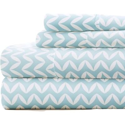 Linen Market Sheet Set, Microfiber, Puffed Chevron Light Blue, Queen Linen Market Sheet Set, Microfiber, Puffed Chevron Light Blue, Queen